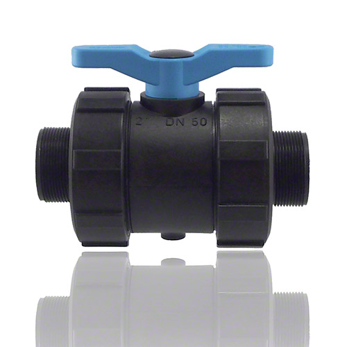 2-Wege-Kugelhahn PPGF, Au&szlig;engewinde, FEP/FFPM = blauer Hebel